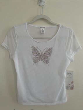 Perfectly Imperfect Mesh Top Rhinestone Butterfly Fairy Y2K Rave Festival White
